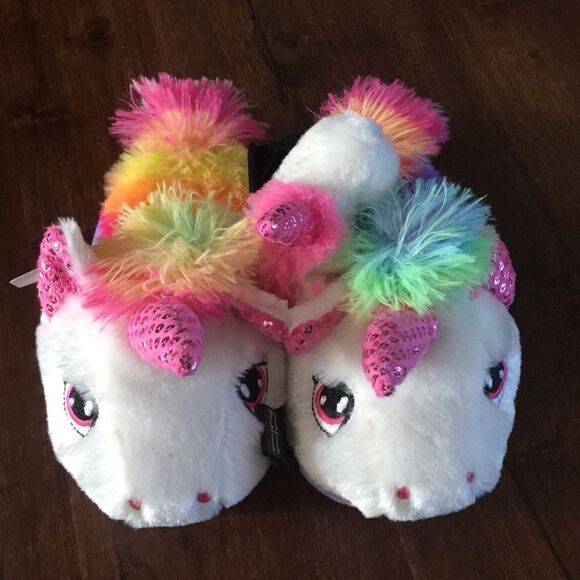 Unicorn Plush Girls Slippers & Wrist Hugger New - Picture 1 of 3
